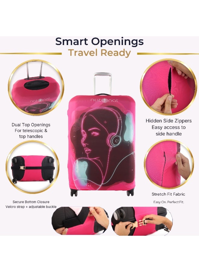 natOnat Travel Luggage Cover Protector - Suitcase Cover - Stretchy, Washable Spandex & Polyester - Protects Against Dirt & Scratches - Vibra Design - Fits 58-63 CM Height ( Medium ) - Image 3